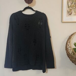 Vintage Havana Black Distressed Detail Wide Neck Sweater. Size US S.